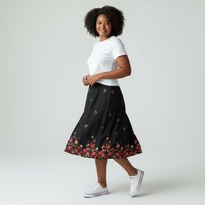 Emma James Womens Dark Floral Maxi Skirt Size 24 Red Lagenlook Fall Cottagecore